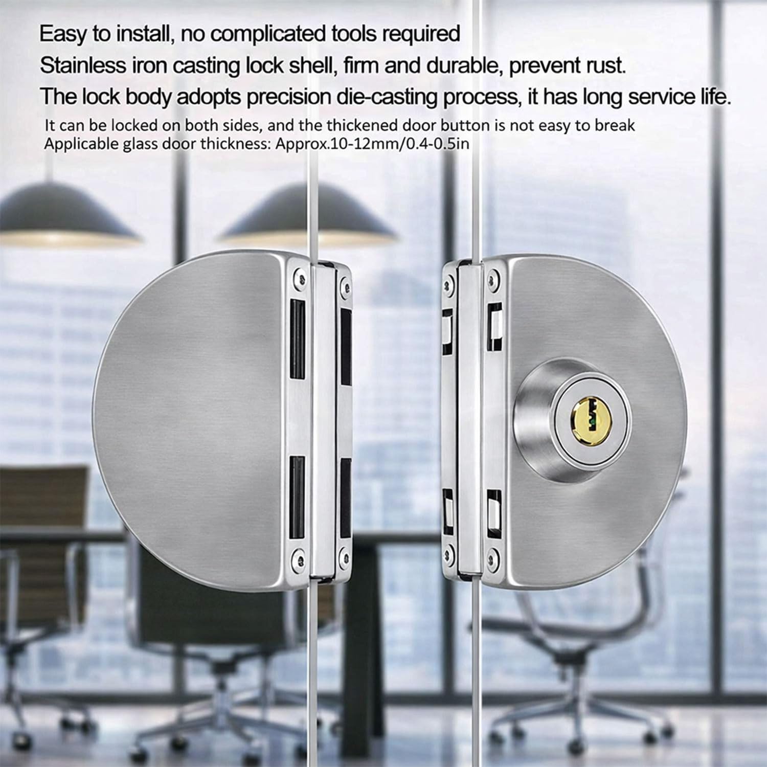 Volo Premium Stainless Steel Glass to Glass Door Lock with Computerised Brass Keys, One Side Key and One Side Knob (Silver) — Amazon image 5