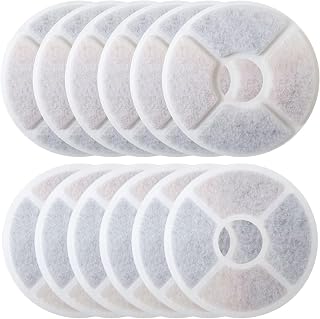 RGNEIN 12 Pieces Triple Filtration System Pet Cat Fountains Filter Ideal for 84oz/2.5L Round Cat Fountain, Removes Impurities and Improves Taste