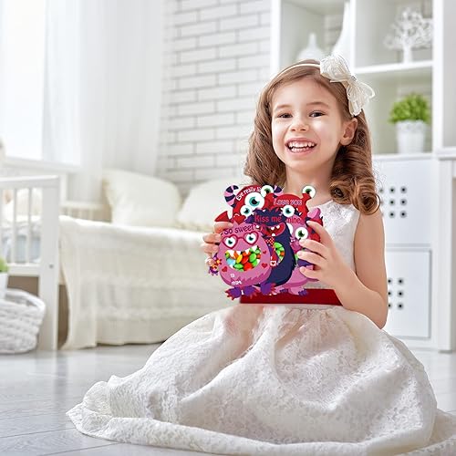 Miniatura 8 de Juego de 40 tarjetas de San Valentín para niños tarjetas de San Valentín de monstruo para niños regalos únicos de San Valentín para niños y niñas