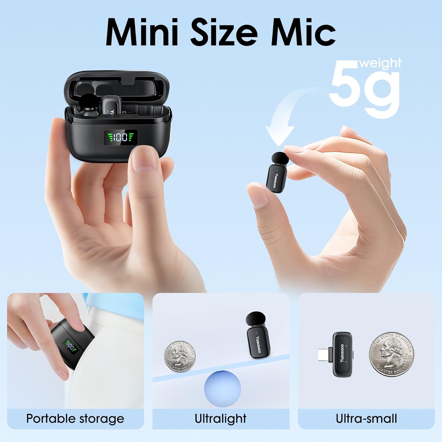 Mini Wireless Lavalier Microphone for iPhone/Android, Lapel Mic with Noise Reduction, AI Voice Changer, 30h Charging Case, Plug & Play Mini Mics for iPhone Vlogging, Video Recording