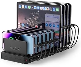 Charging Station for Multiple Devices, Cinlinso 60W 10 Port USB Fast Charging Station with Adjustable Dividers, Compatible with iPhone, iPad, Tablets and Cell Phone (Black)