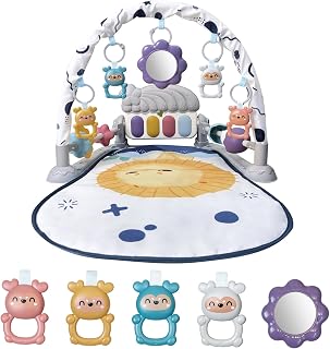 Cuterabit Baby Play Gym Mat with Kick & Play Piano, Lights & Music - Tummy Time Activity Center for Newborns 0-12 Months (Grey)