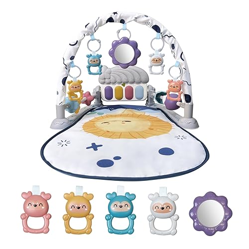 Cuterabit Baby Play Gym Mat, Baby Gym Activity Center, Kick and Play Piano with Music and Light, Tummy Time Toys for Newborn Babies Infants Boys Girls 0-3-6-9-12 Months (Grey)