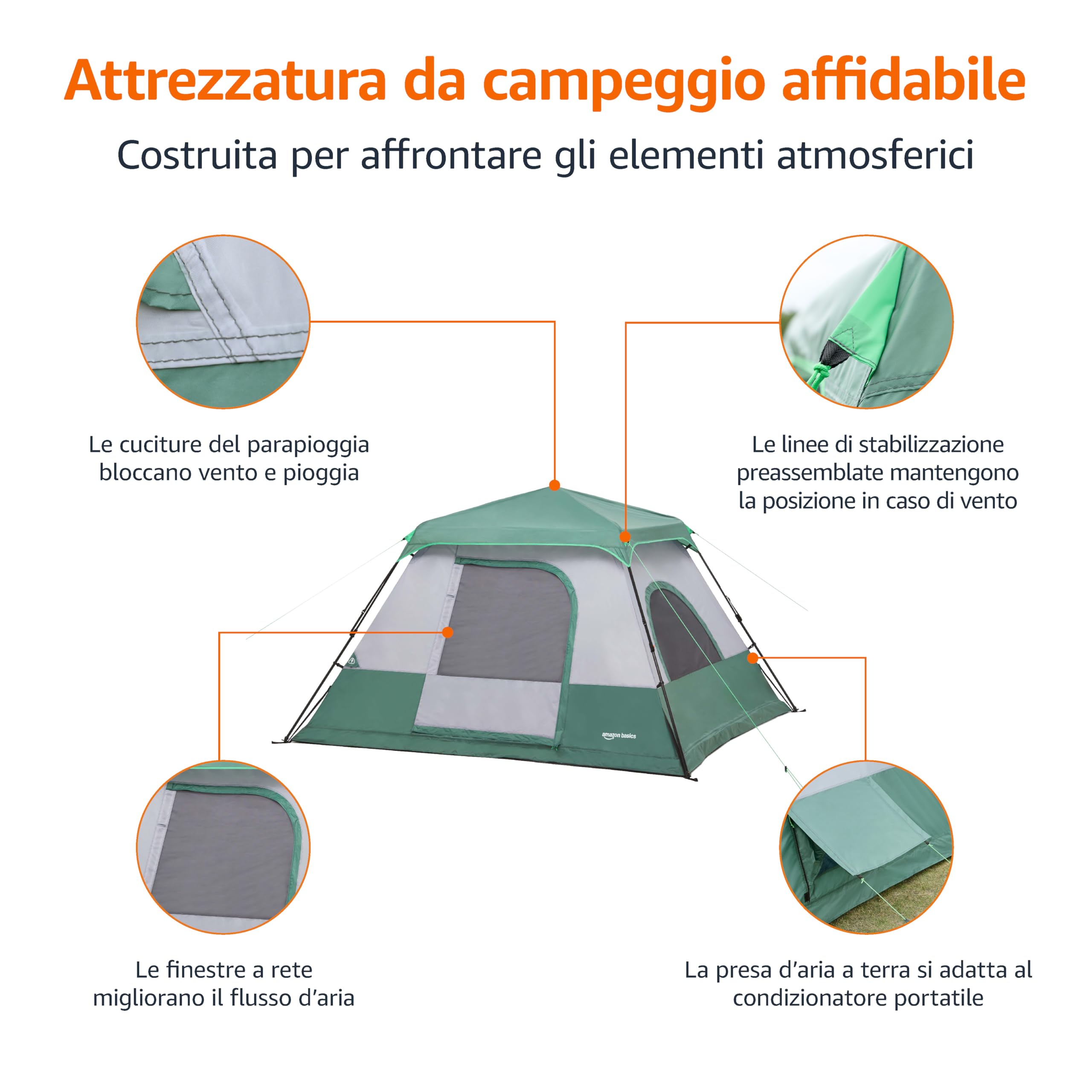 Amazon Basics Tenda da campeggio istantanea con telo antipioggia e borsa per il trasporto