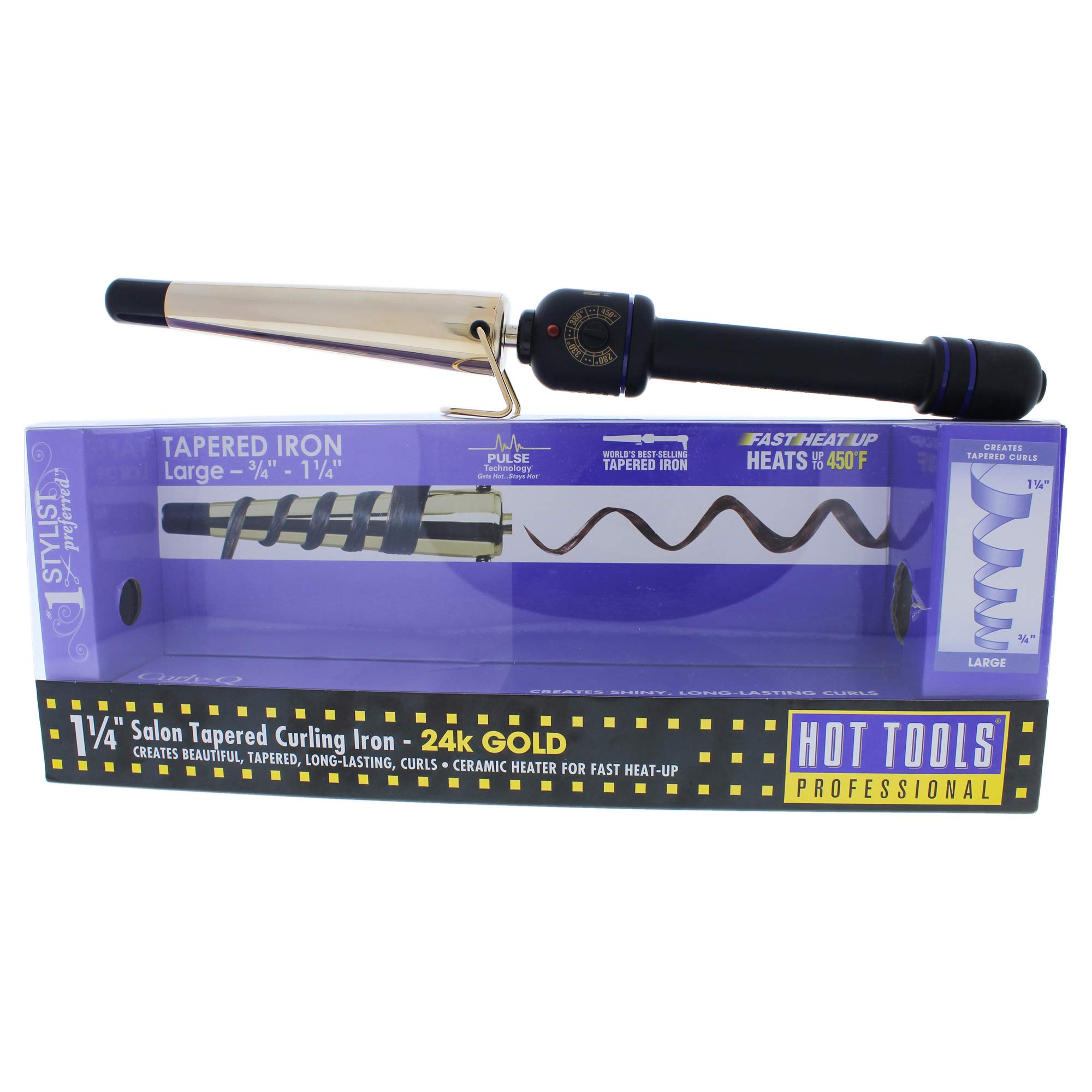 Hot Tools Professional 24K Gold Tapered Curling Iron for Long Lasting Results, Large 3/4 to 1 1/4 Inches
