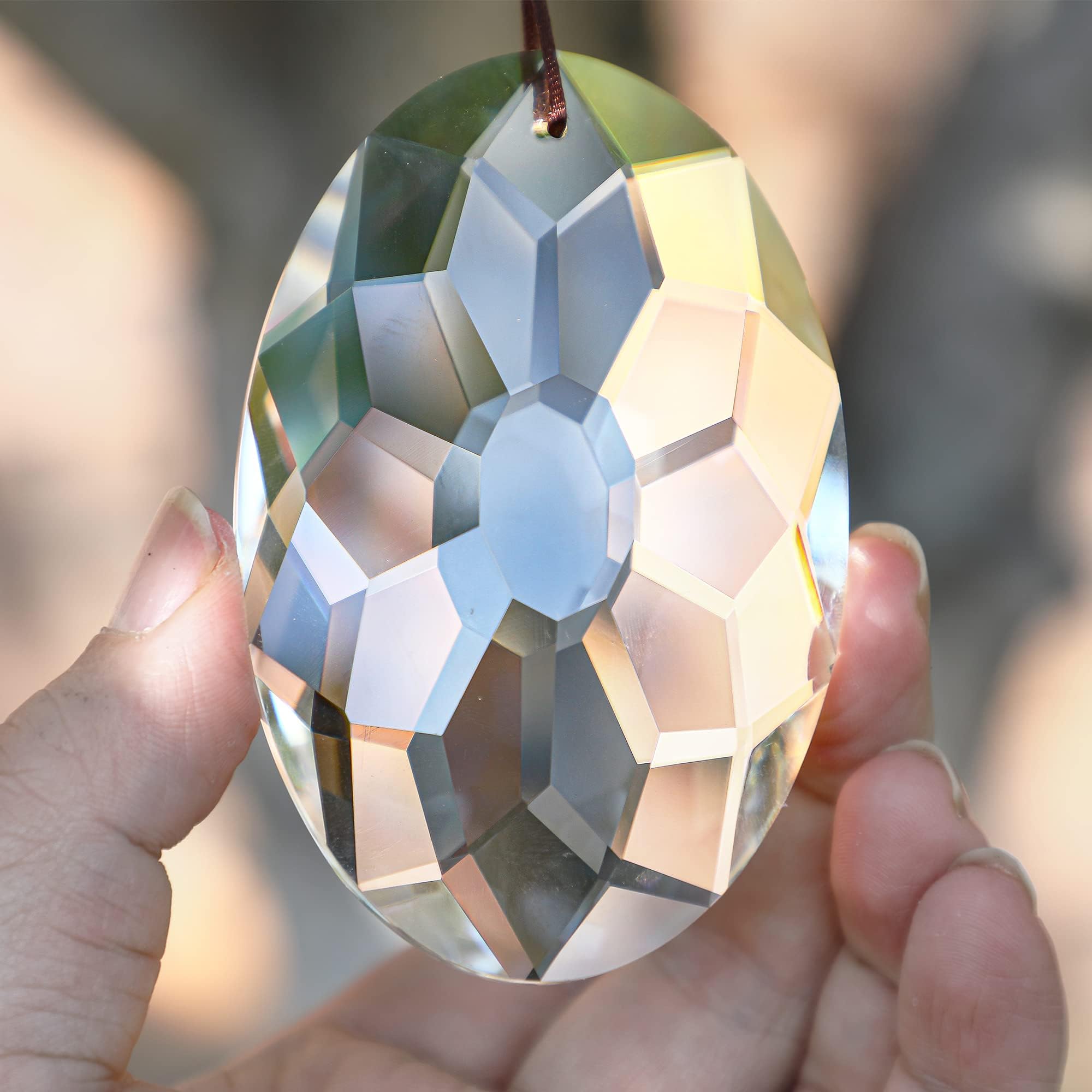 89mm/3.5in Crystal Prism Suncatcher for Windows,Rainbow Maker Hanging Crystals for Garden Home Outdoor Decoration (Clear)