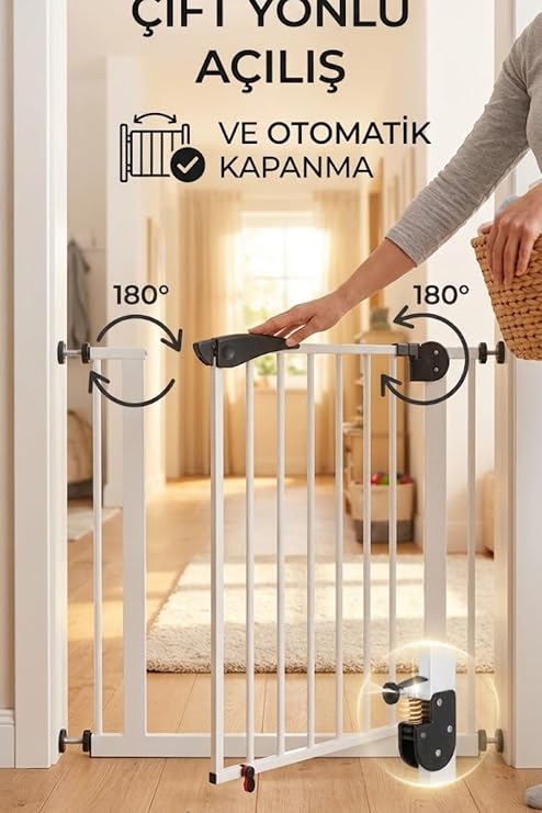 75-85 cm Bebek Güvenlik Kapısı Otomatik Kilit, Çift Emniyetli Beyaz Güvenli Ev Çocuk Güvenlik