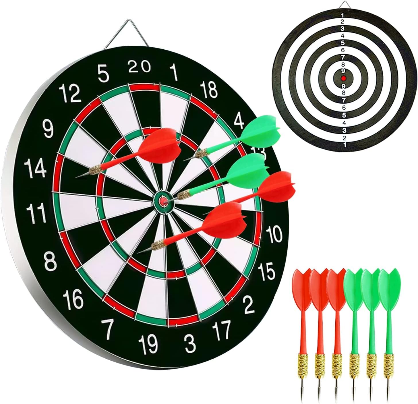 15'' Dart Board Game Set Double Side with 6 Steel Tip Darts, Man Cave Stuff Outdoor Game, Sport in Office, Family, Excellent Indoor & Outdoor Party Game, Christmas Birthday Gifts for Adults