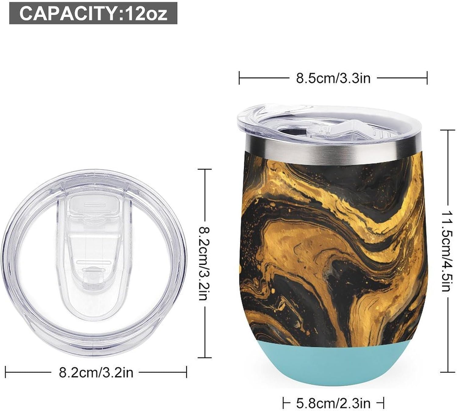 Marble Black Gold Quicksand Insulated Drinking Cup Stainless Steel Coffee Mug Wine Tumbler with Lid 12OZ