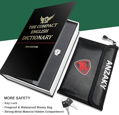 Miniatura 8 de Caja fuerte para libros con cerradura de combinación y bolsa de dinero ignífuga, hueco con compartimento oculto secreto, caja de libros decorativa