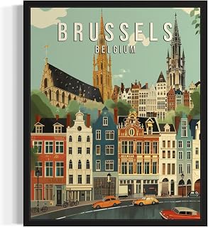 HomeArtPrint Brussels Belgium Art Print Poster, Europe City Skyline Artwork Painting Wall Art Vintage Painting for Bedroom Bathroom Living Room Decor 53 (Brussels Belgium, 10" L x 8" W, Unframed)