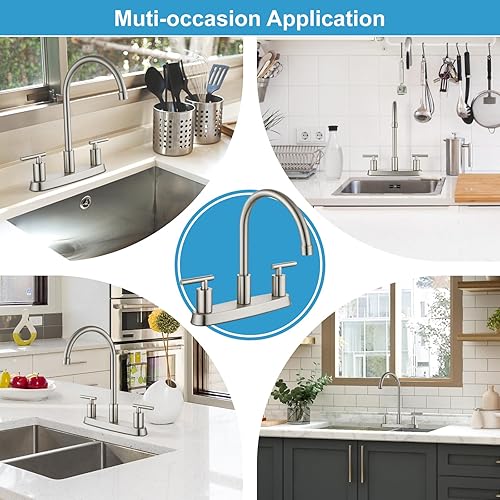 Miniatura 4 de Cinwiny Grifos de cocina para fregadero de 3 agujeros, arco alto con boquilla giratoria de 360, grifo de fregadero de cocina de 2 manijas de 8