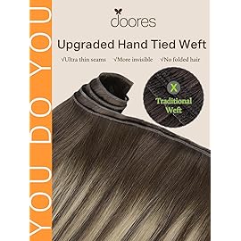 DOORES Genius Sew in Weft Human Hair Extensions for Women, 16 Inch Chocolate Brown to Honey Blonde 50g, Hand Tied Weft Hair Extensions
