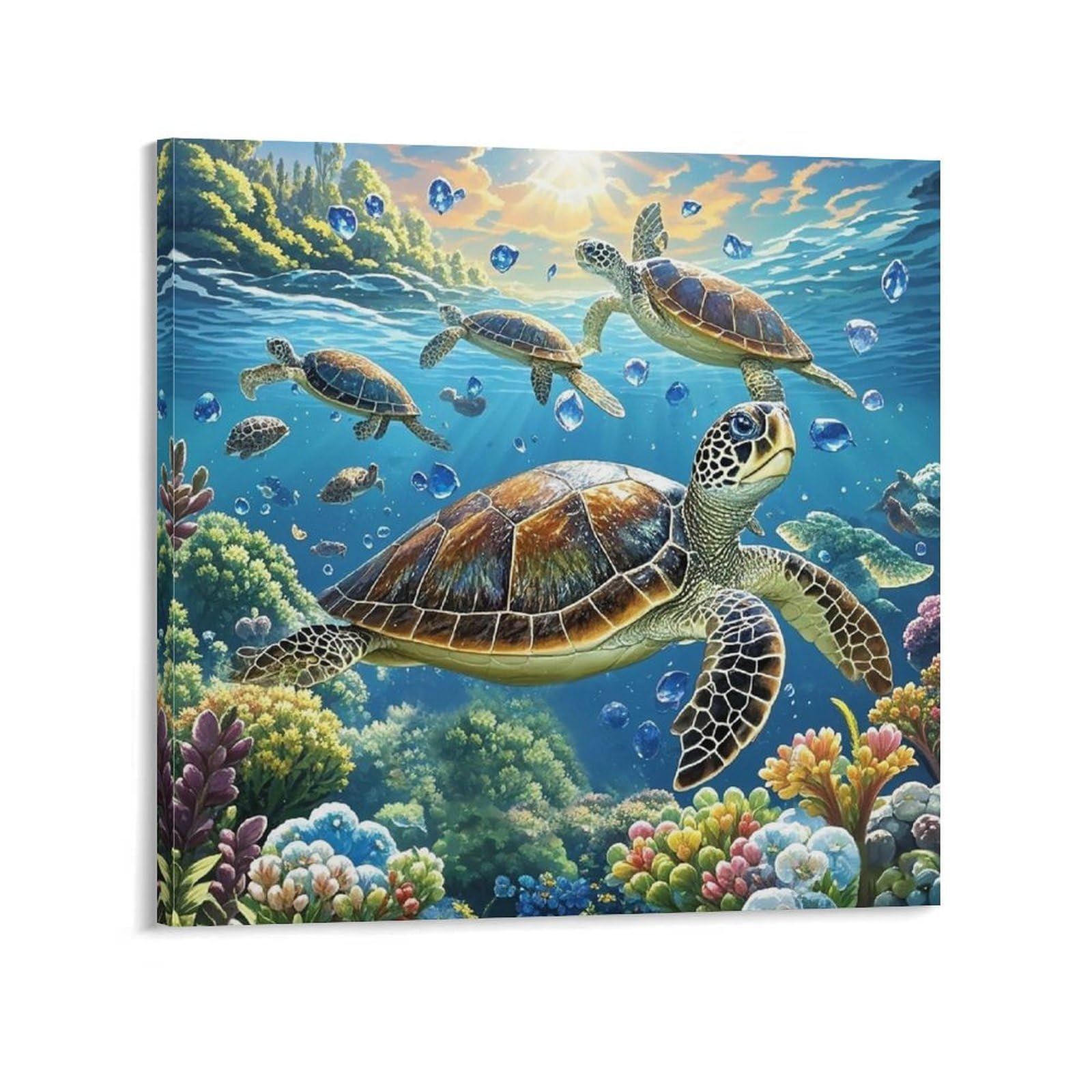 Grande toile murale de tortue pour une salle de bain zen