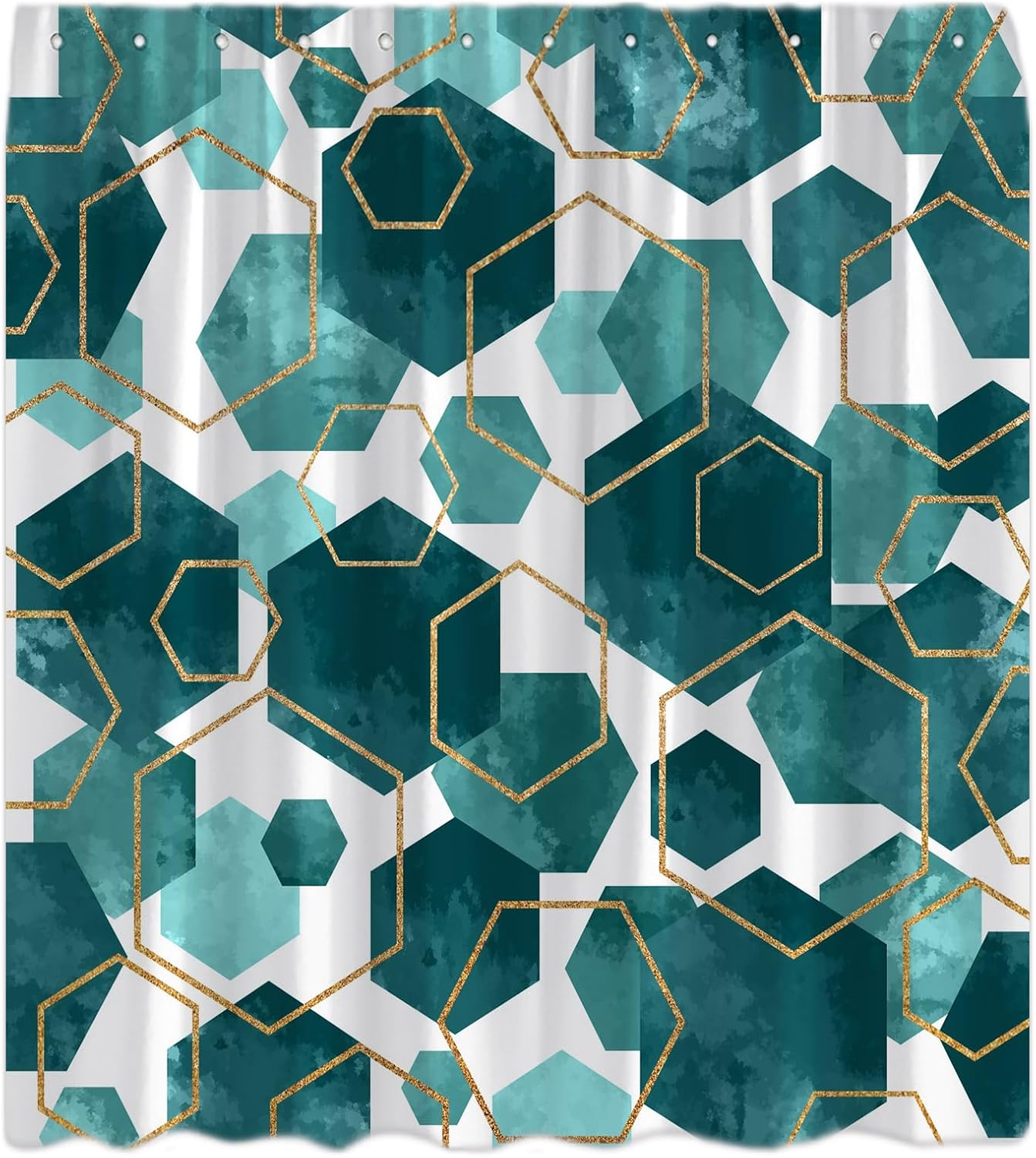 Green Modern Shower Curtain Marble Abstract Geometric Grid Cubic Gold Lines Texture Art Decor Bathroom Curtain Set with Hook