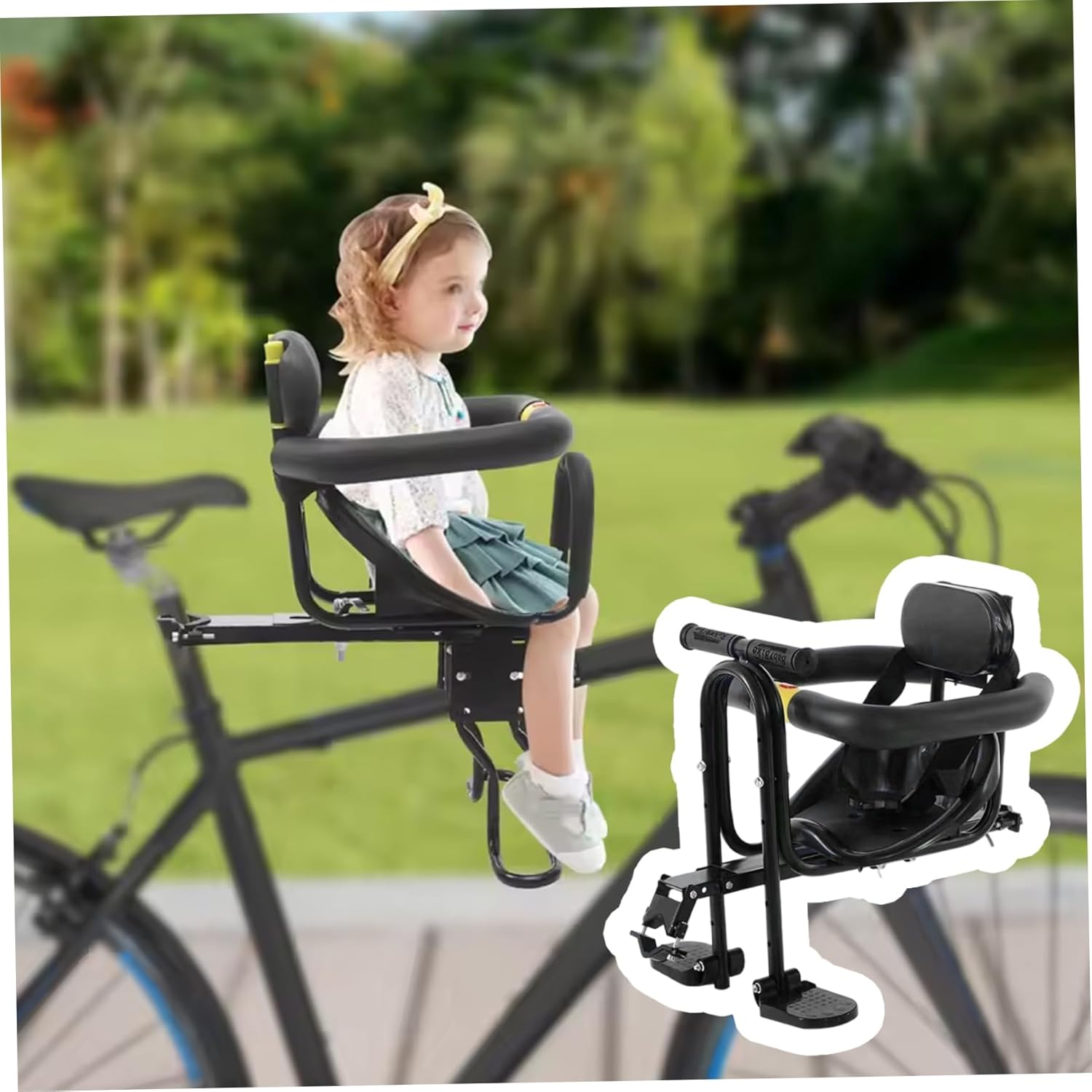 Child Bike Seat Front Mount Toddler Seat for Bike with Safety Belt, Backrest, Footrest & Handle for Children 2~5 Years.Sporting Goods.