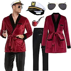 Fantasias de Halloween para casais 2024, jaqueta masculina adulta do Capitão Hugh HEFNER Coelhinho Robe Pimp Outfit