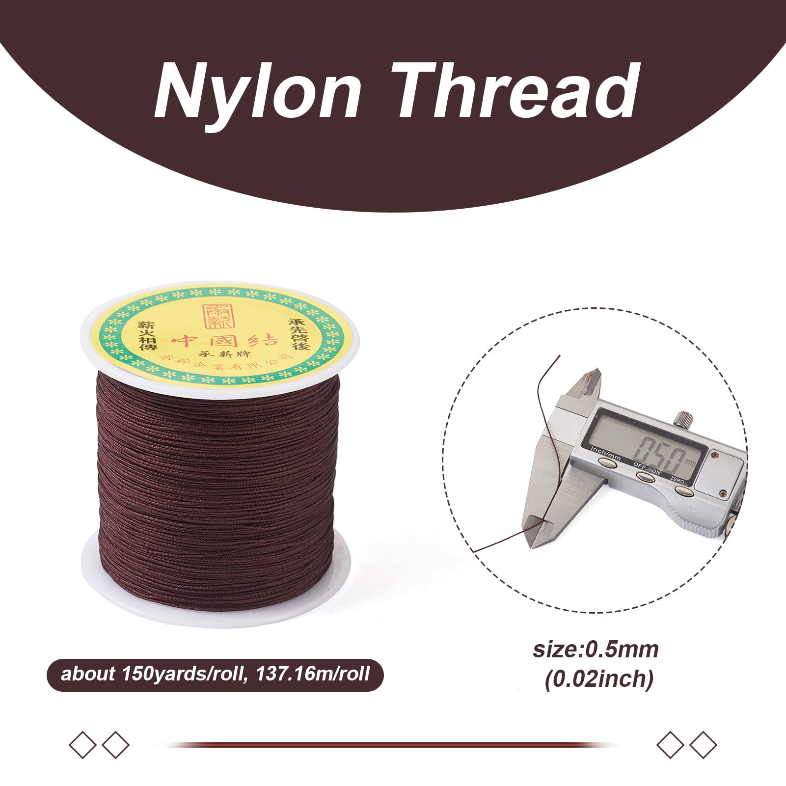 PandaHall - Cordoncino di nylon intrecciato cinese, setoso, da 0,5 mm, per nodi cinesi, Shamballa, macramè, perline per braccialetti dell'amicizia Kumihimo, macramè, 137 metri, colore: bianco