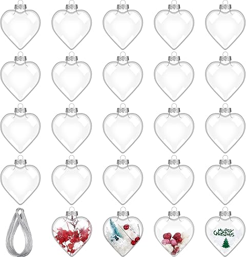 Sratte 24 piezas de adornos de corazón para el día de San Valentín para manualidades, bolas de adorno de plástico rellenables de 3.937 in en forma