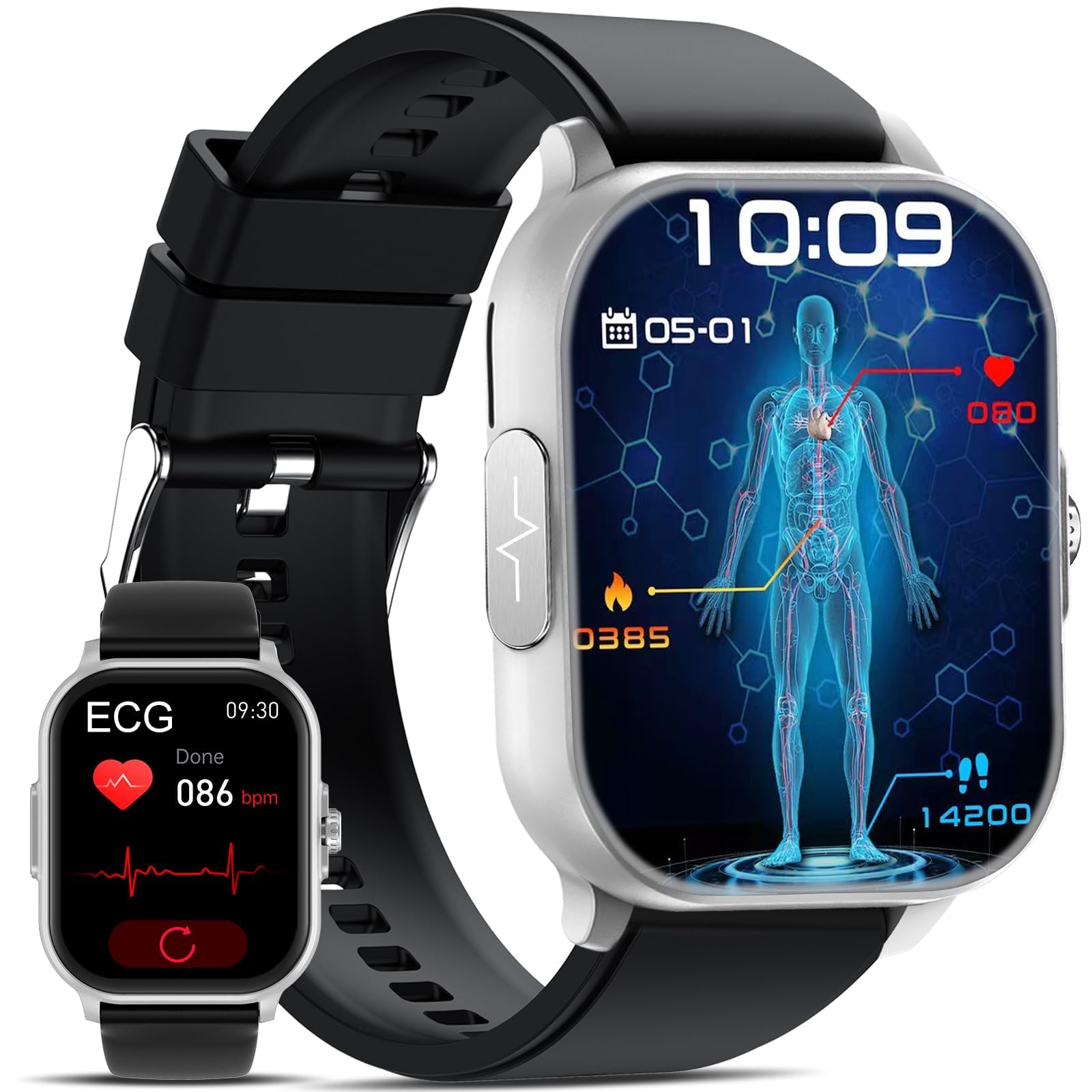 2026 Nuovo smartwatch misura 𝐆li𝐜𝐞m𝐢𝐚 ECG pressione sanguigna arteriosa orologio,HRV,cardiofrequenzimetro,Apnea Notturna,Sonno,SpO2,Acido Urico,2.01"ecg watch con Chiamate Bluetooth perdonna uomo