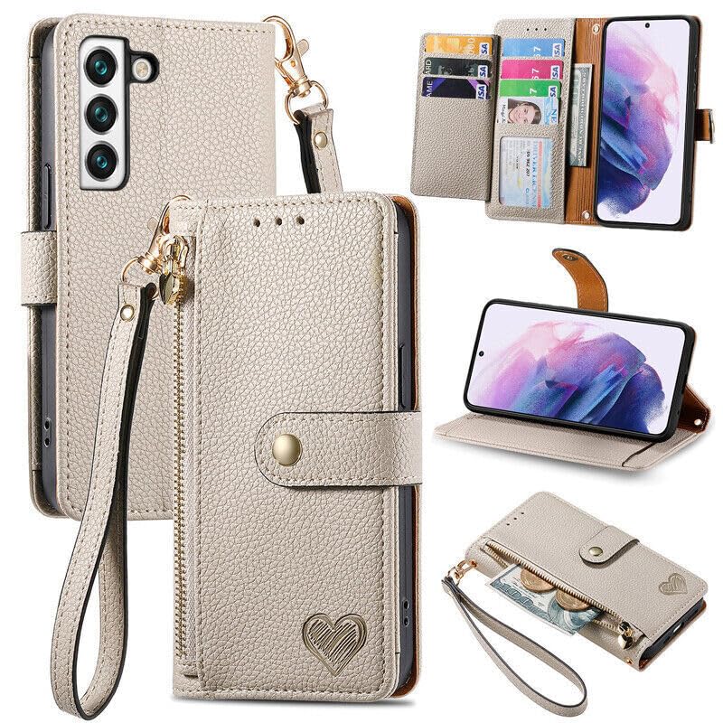 Étui compatible avec Samsung Galaxy S25 Plus rabat portefeuille cuir grainé gris