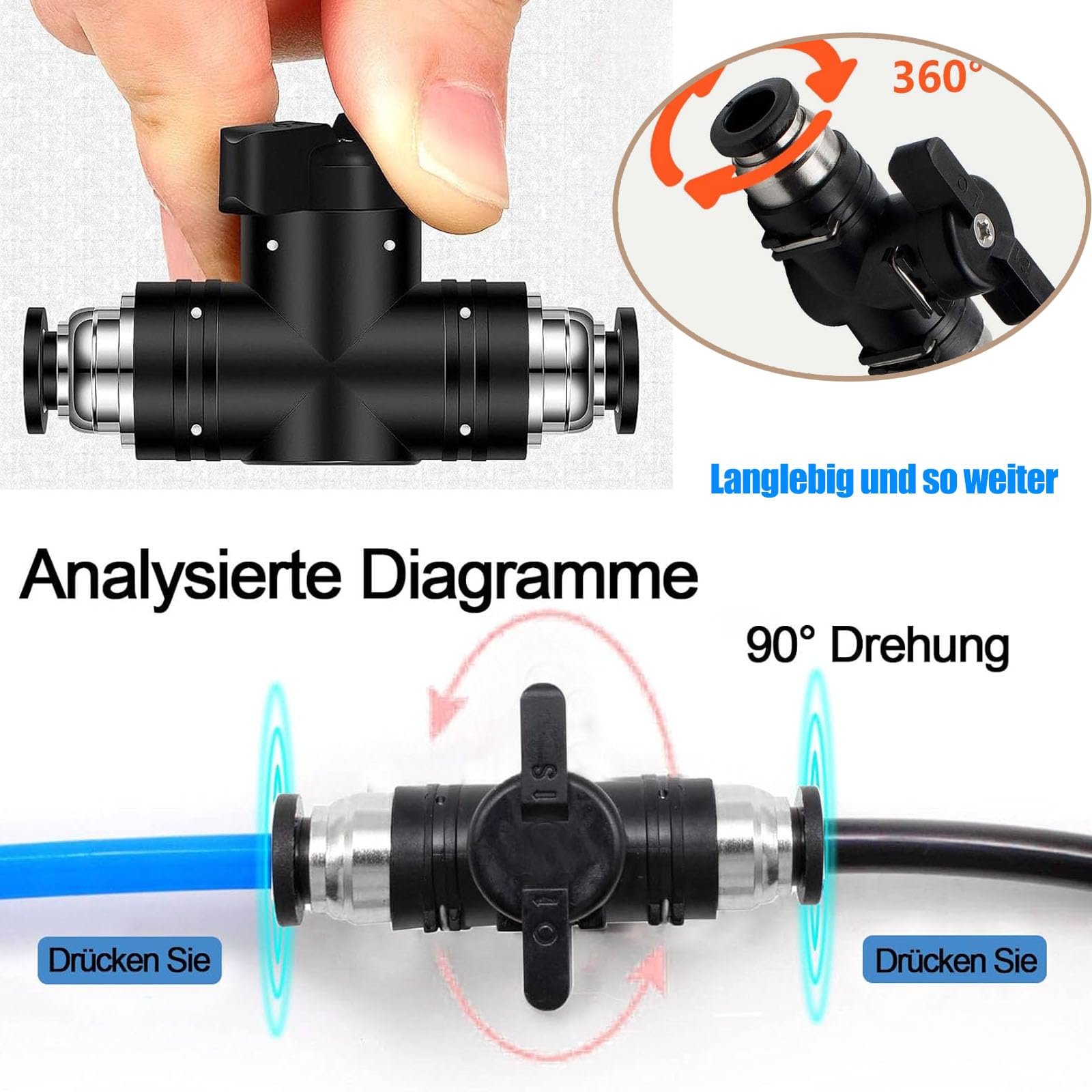 Connettore Pneumatico, 5 pezzi da 10 mm Valvola a Sfera Pneumatica, Raccordi per Valvole di Controllo, Connettore Pneumatico Dritto, Connettori BUC, per Utensili Pneumatici