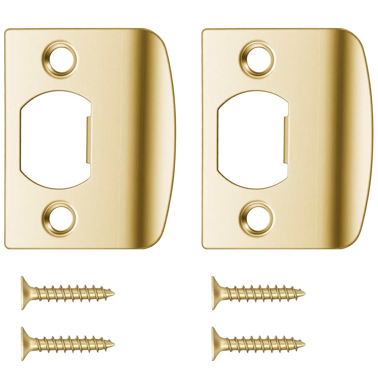2Pcs Door Strike Plate Door Latch Plate Brass Univeral Strike Plates for Interior Doors Round Corner Design Construction Security Exterior Repair Kit, 2-1/4 inch x 1-7/16 inch (Gold)