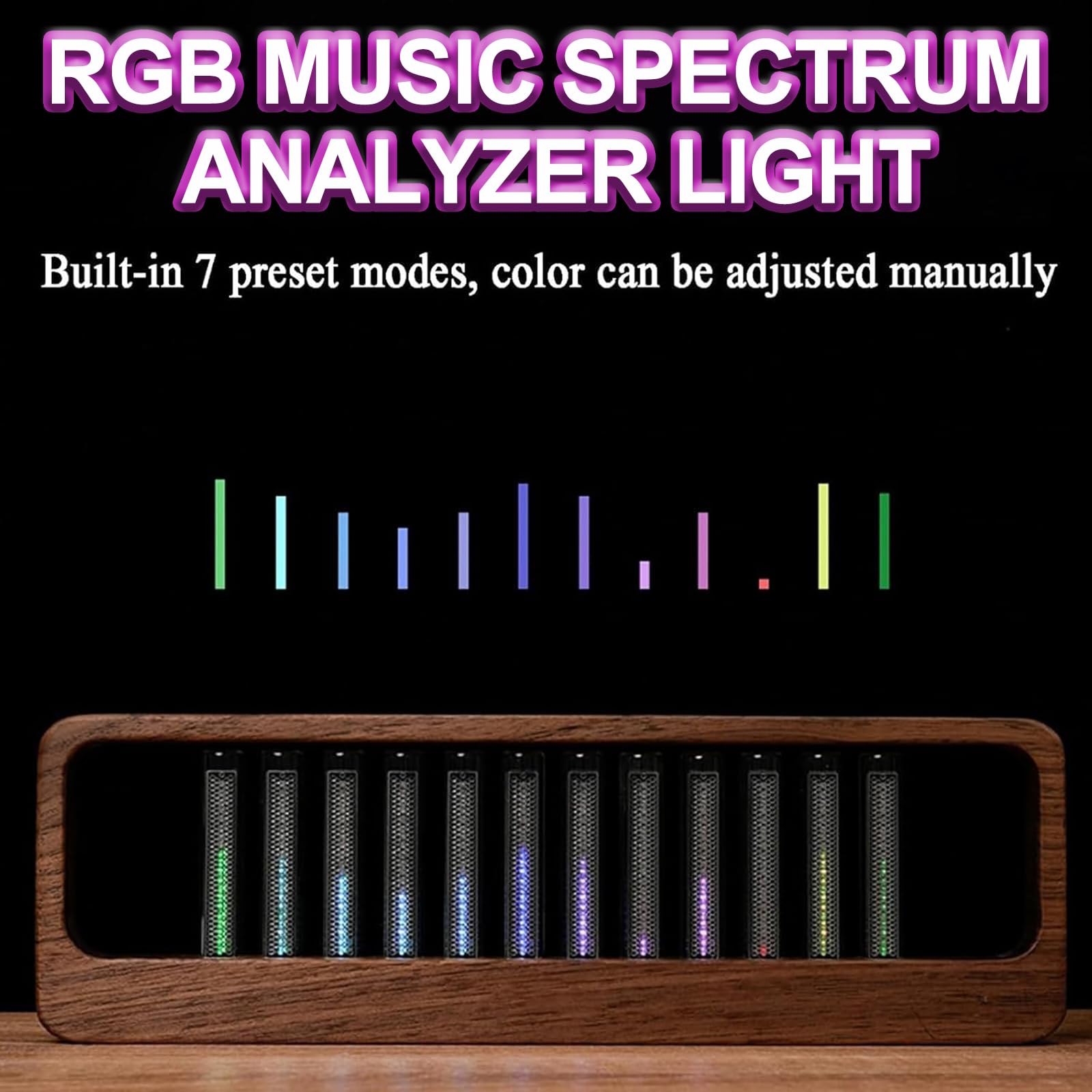 Lampa RGB z funkcją odbioru dźwięku RGB, analizator widma muzyki RGB, z rurką Nixie, pickup mikrofonu, 7 wstępnie ustawionych trybów, regulowane spektrum muzyki, światło do dekoracji USB