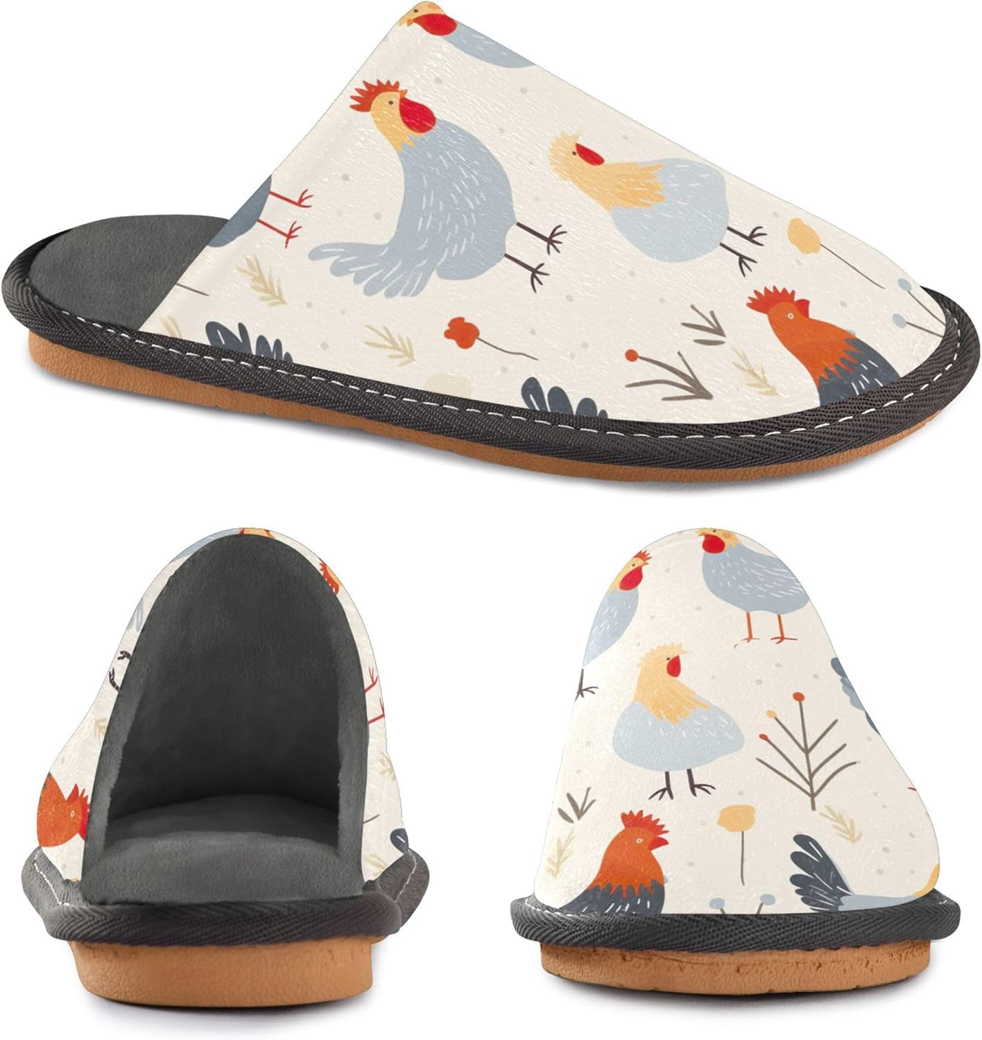 Rooster Hens House Slippers – Cozy Fuzzy Slippers for Guests, Washable & Disposable, Perfect for Shoeless Home, Spa & Hotel Use A111978