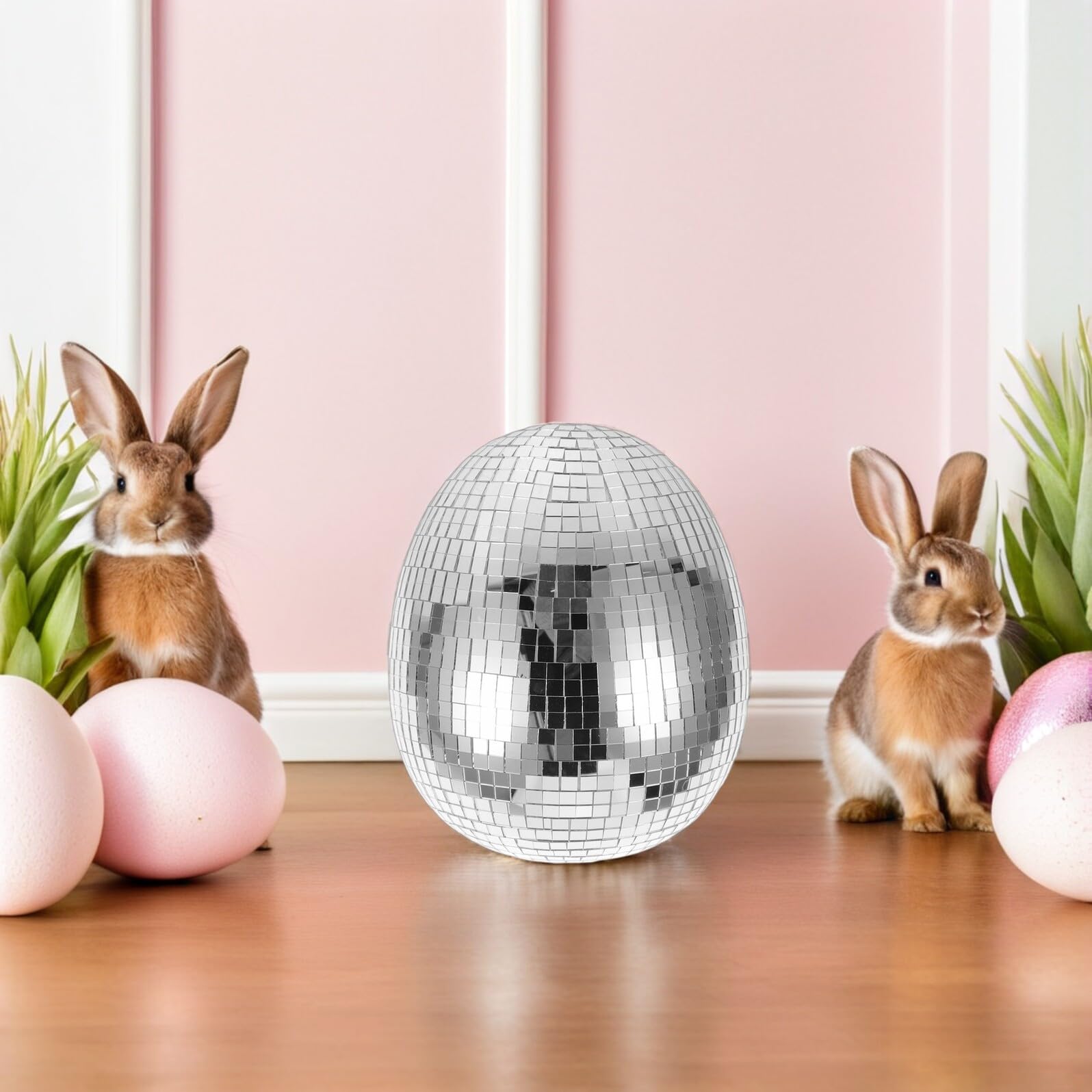 Beavorty Uovo Specchio da Discoteca Argento Decorazione Pasquale in Vetro Leggero Riutilizzabile per Eventi Giardino e Feste Effetto Riflettente Unico e Creativo
