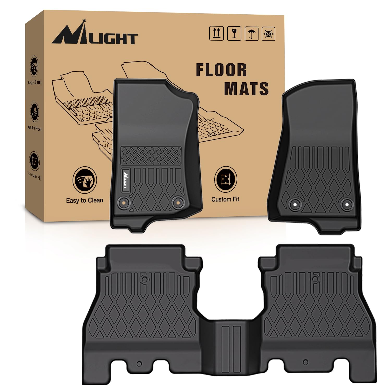 Nilight TPE Floor Mats for Jeep Wrangler JL Unlimited 4 Door (Not for JK or 4XE) 2018 2019 2020 2021 2022 2023 2024 2025 All Weather Custom Fit Heavy Duty Floor Liners