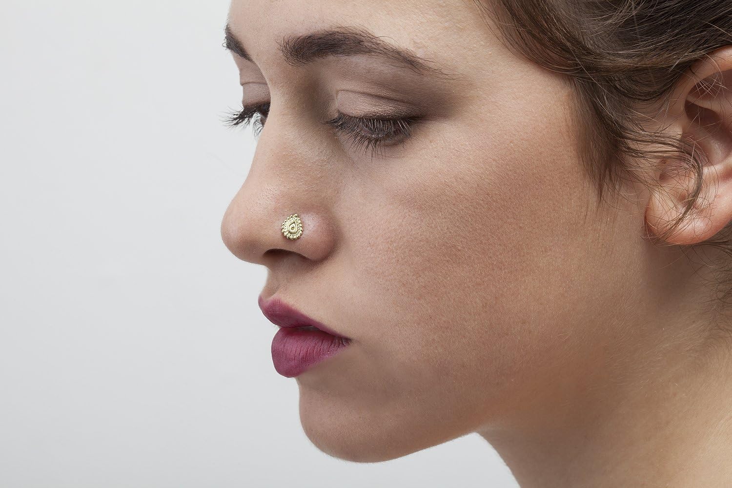 Indian Nose Stud: Large Gold 14K Handmade Nostril Screw in 18 Gauge