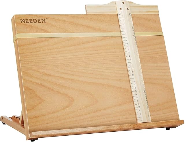 Art Drawing Board- Portable & Adjustable Beech Wood Sketching Board with T Ruler - Wooden Desktop/Tabletop Easel for Drawing on Location, in Class, at Work, or Plein Air, Large Doard 18½" X 14¼" (A3)