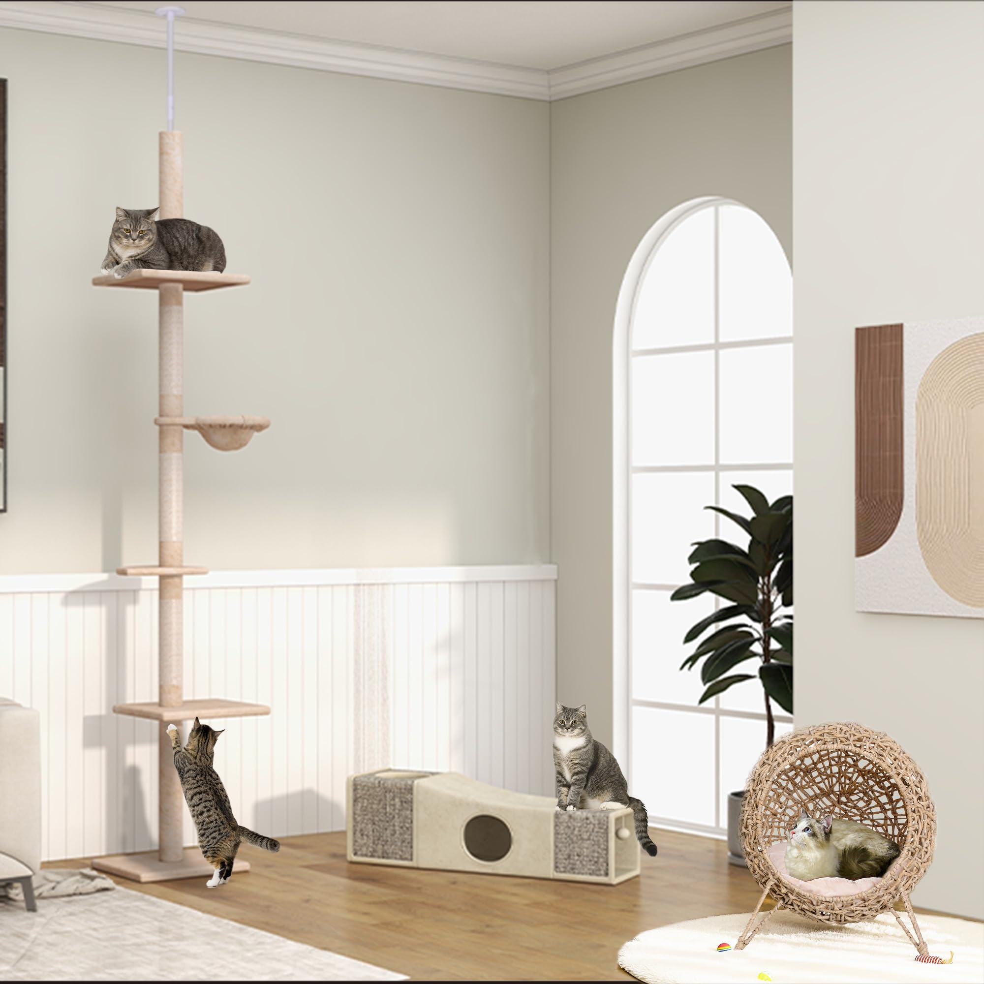 PawHut Katzentunnel Faltbar Katzenspielzeug mit Ball, Katzenhöhle Rascheltunnel Spieltunnel für Katzen 98 x 30 cm Braun+Beige