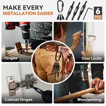 6-Piece Self Centering Hinge Drill Bit Set with Bit Holders