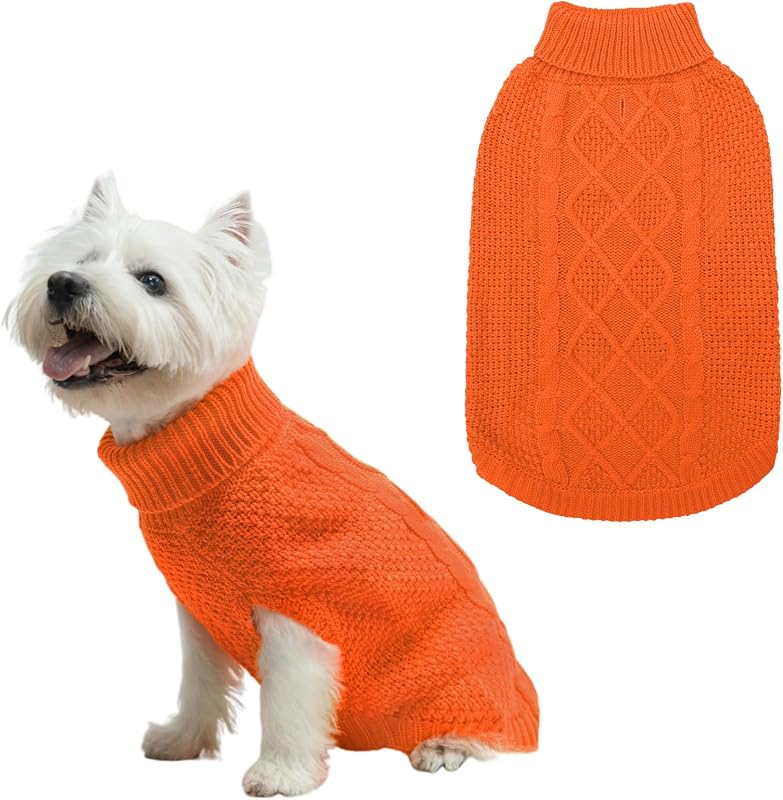 Suéter para Cães de Tricô com Gola Alta e Abertura para Guia Mihachi Laranja X-Small