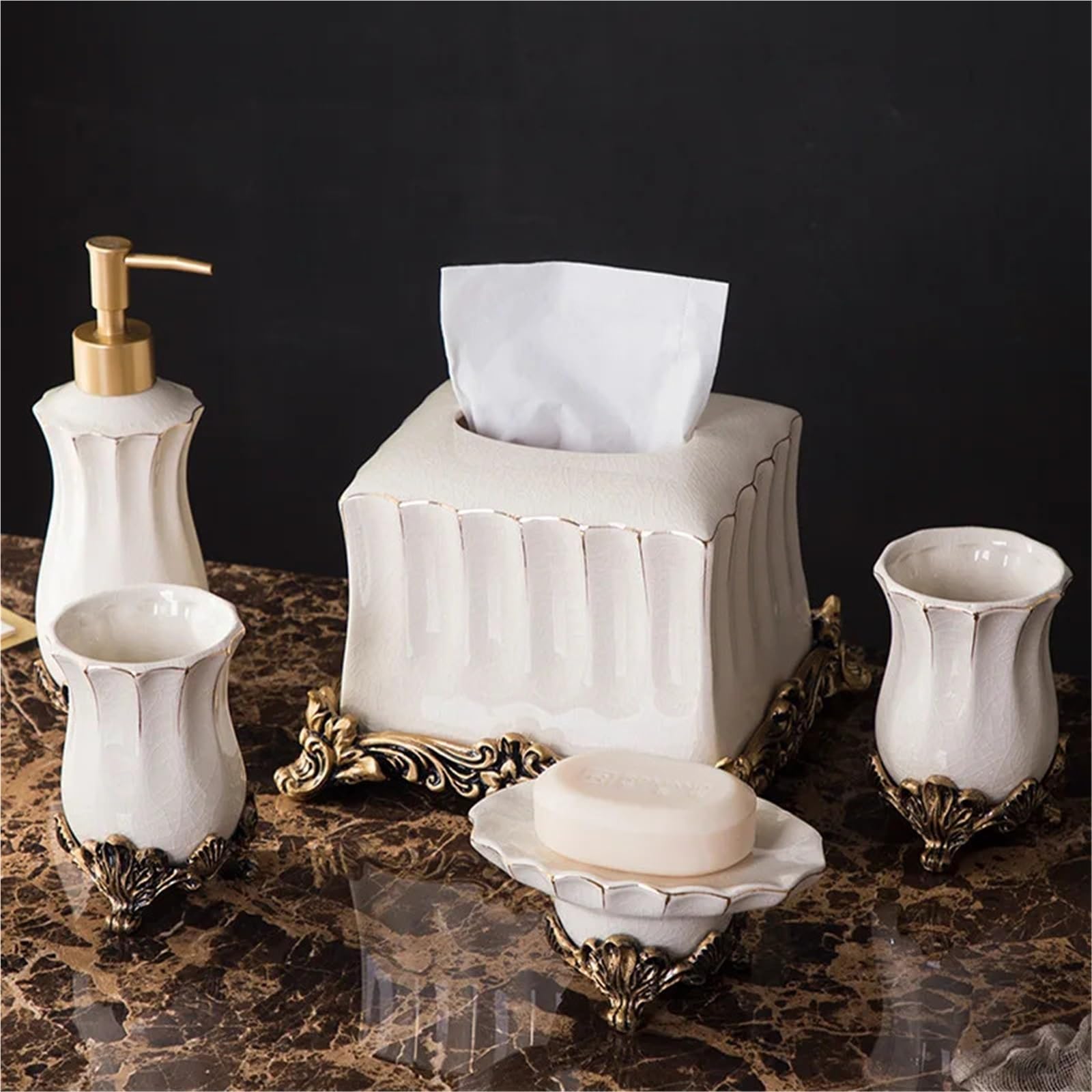 Berührungsloser Seifenspender zur Wandmontage, Seifenspender-Badezimmerset, Badezimmerzubehör, Seifenspender, Seifenschale und Zahnbürstenhalter, Retro-Luxus-Stil(Soap Dish 1)