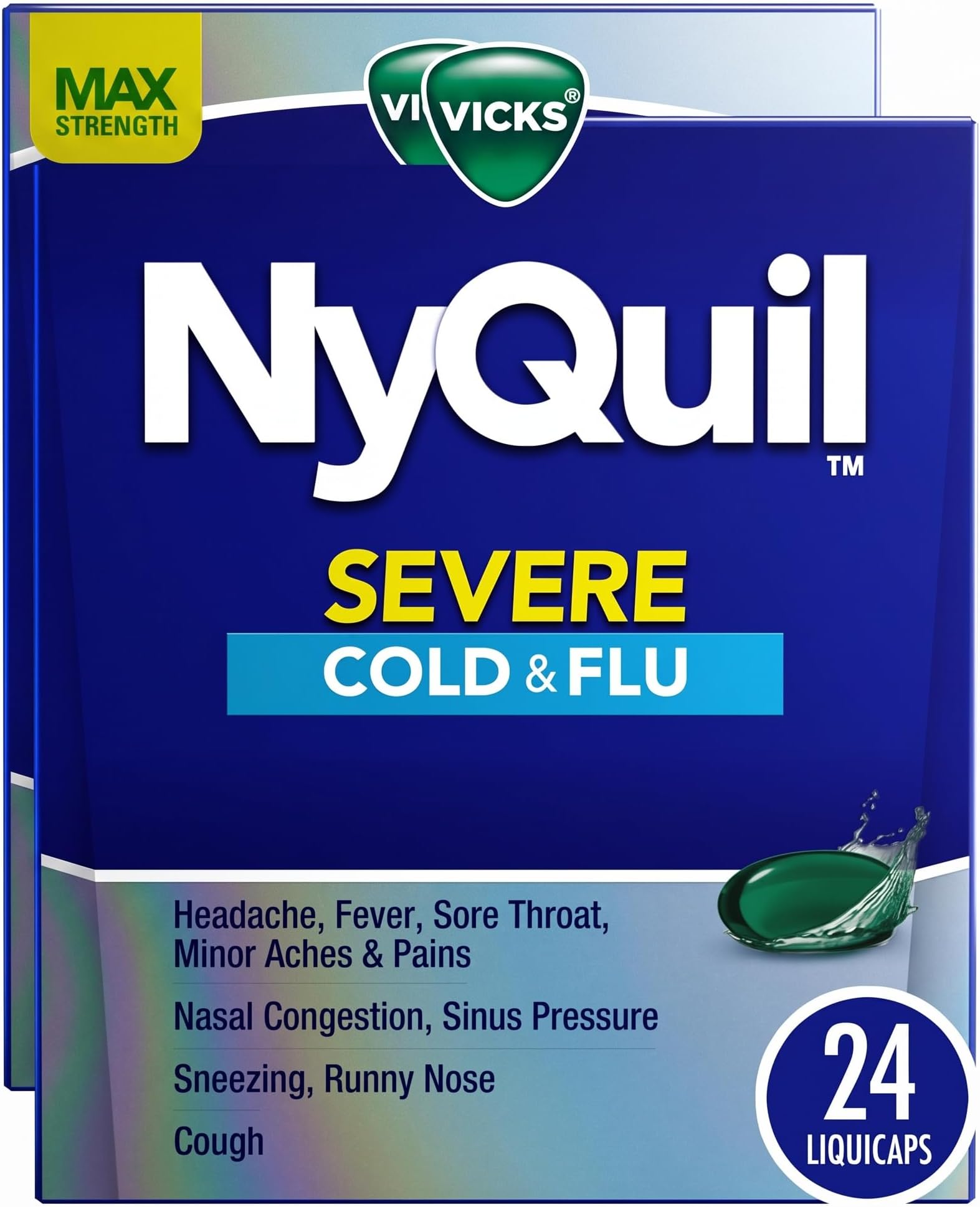 NyQuil Severe Cold, Flu, & Congestion Medicine, 24 Liquicaps, Maximum Strength, 24Count (Pack of 2)
