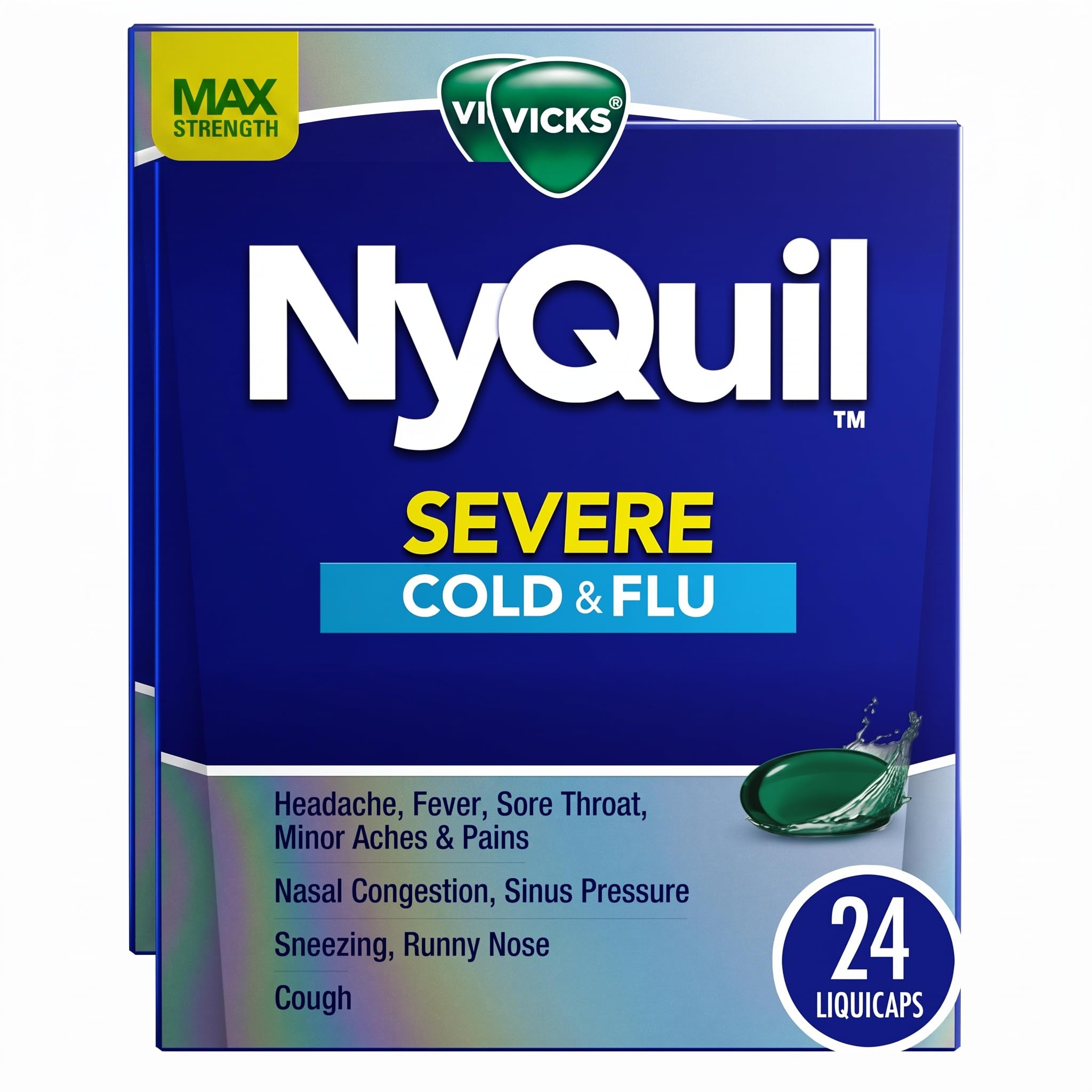 Vicks NyQuil Severe Cold, Flu, & Congestion Medicine, 24 Liquicaps, Maximum Strength, 24Count — Amazon image 9
