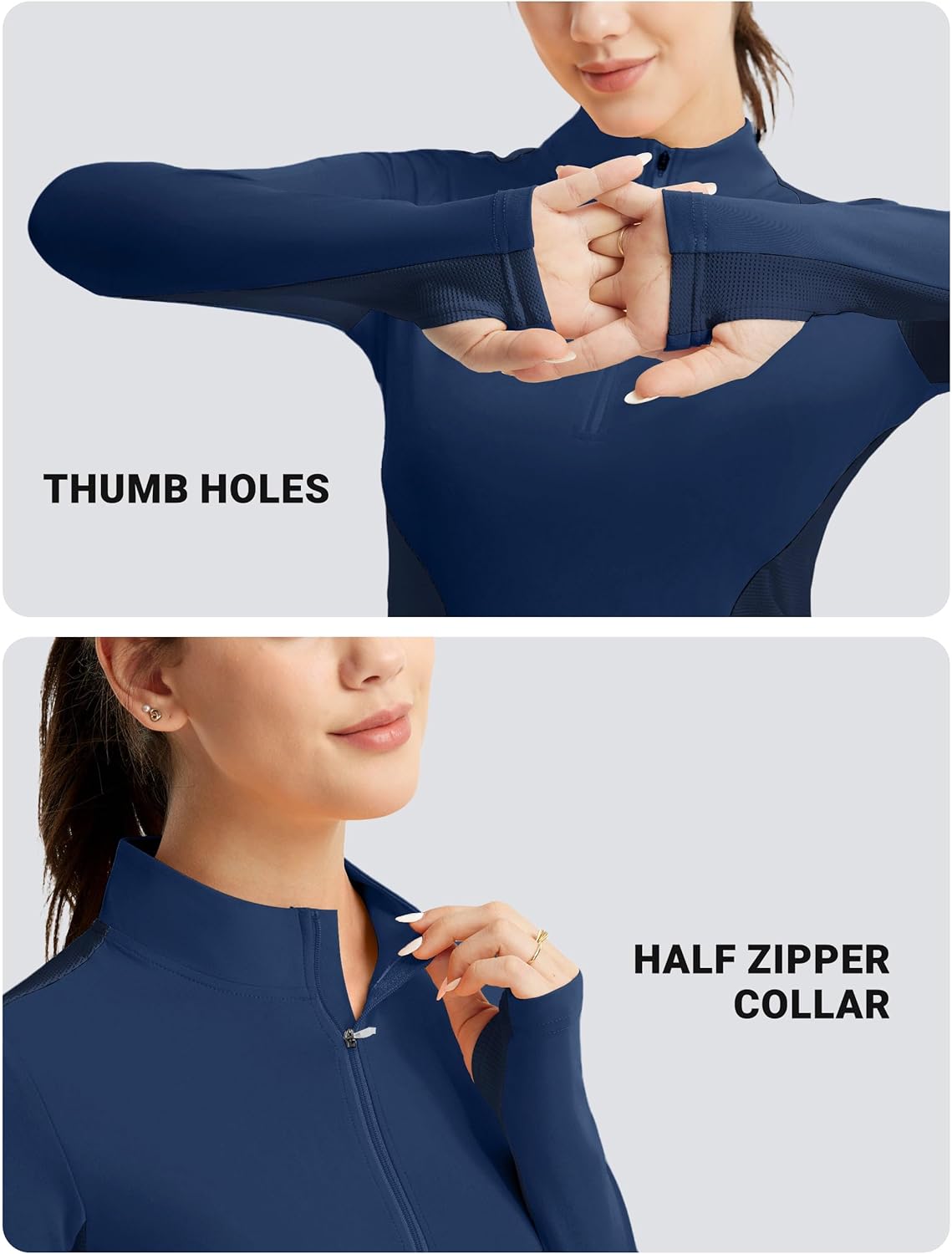 FitsT4 Sports Womens Equestrian Shirts Thumbholes Long Sleeve Horse Riding Shirts Quick Dry UPF50+ Riding Top Half Zip - Image 4