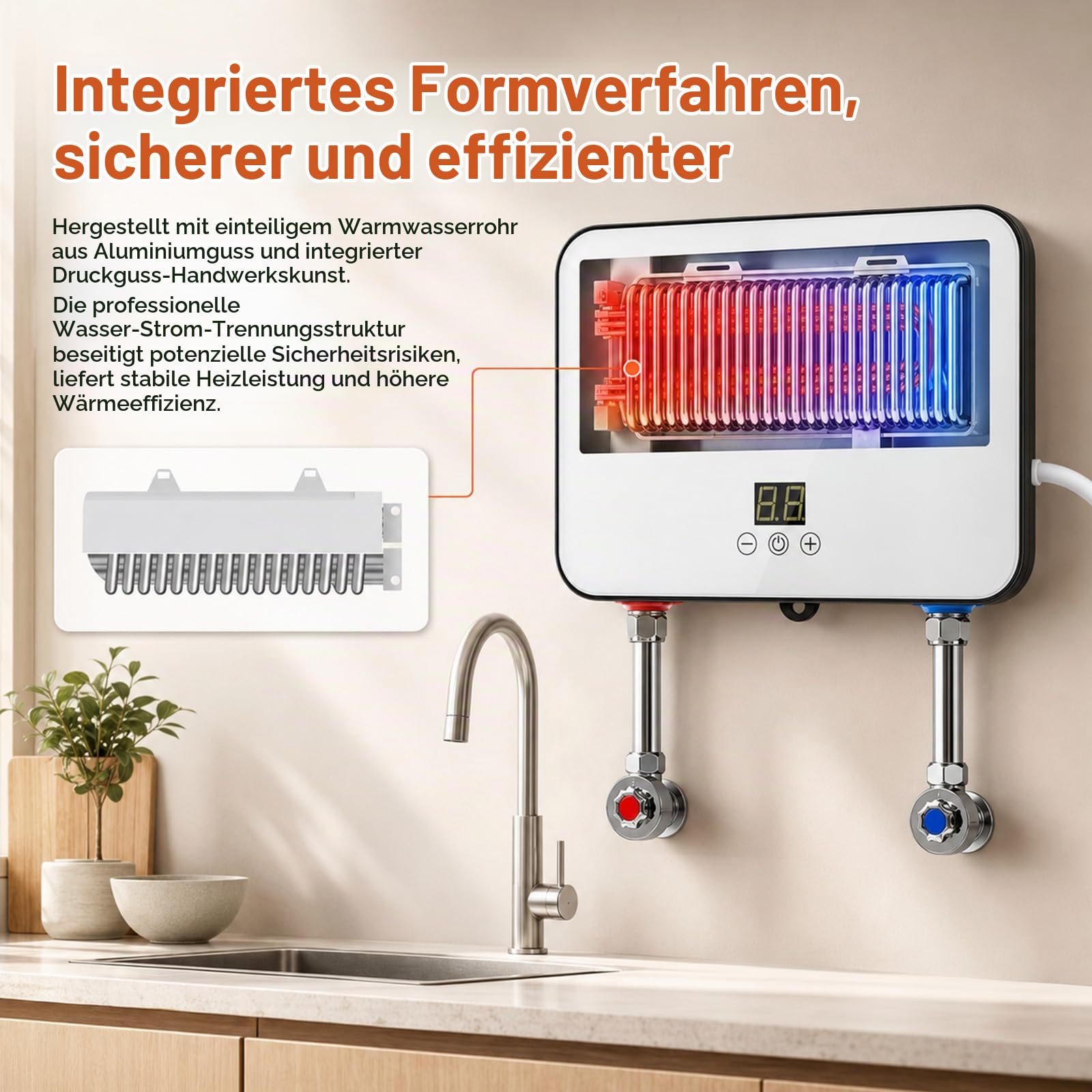 Electric Instantaneous Water Heater, 5500 W 220 V Elektrische Warmwasserbereiter Druckfester Untertischspeicher mit LCD-Temperaturanzeige für Dusche, Badezimmer, Küchefür Dusche, Badezimmer