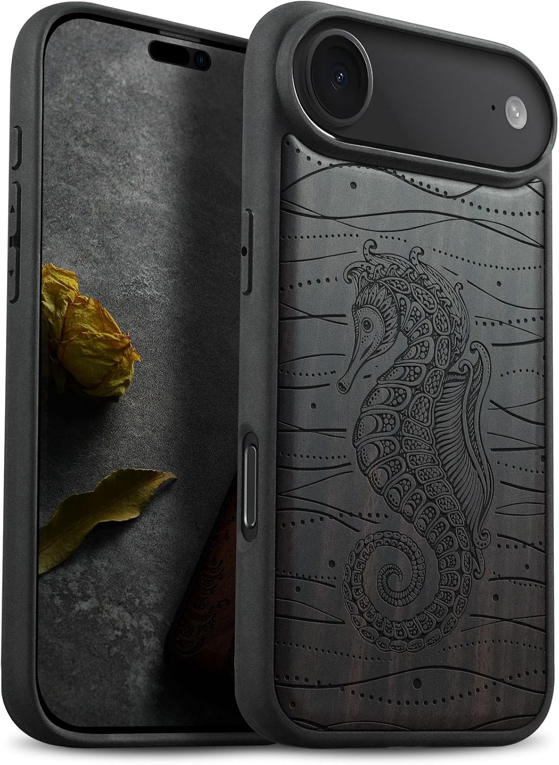 Carveit Magnetic Wooden Case for iPhone Air Case, Wood Artisan Engraved & Soft TPU Shockproof Cover, Compatible with MagSafe 17 Air Wireless Chargers (Ethnic Stingray) Rosy
