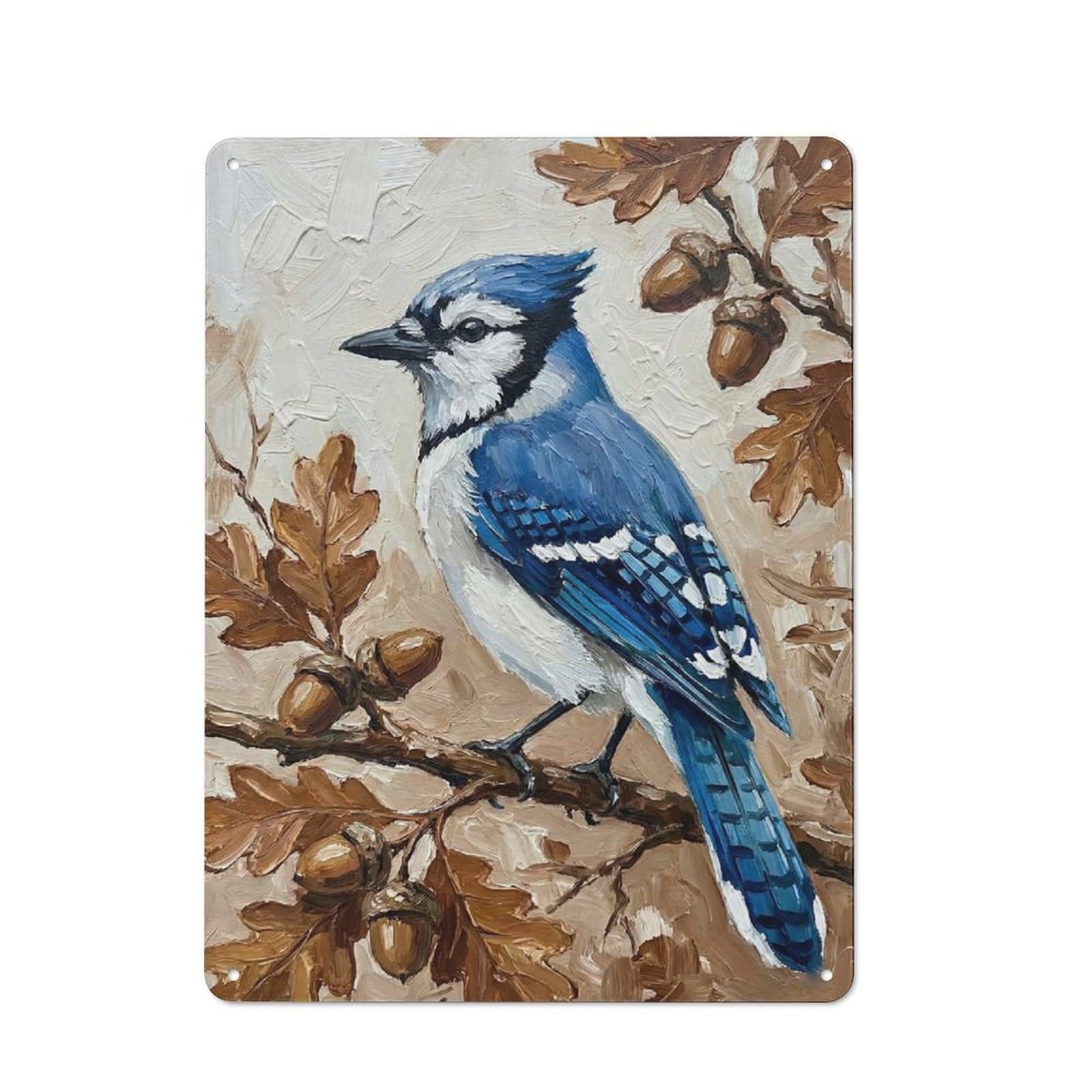 Junmoney Style-8 For Hobby Room Or Studio, Blue Jay On Oak Branch With Acorns Retro Tin Sign 40X30cm, Gift For Creative Interior Collectors During The Christmas Season