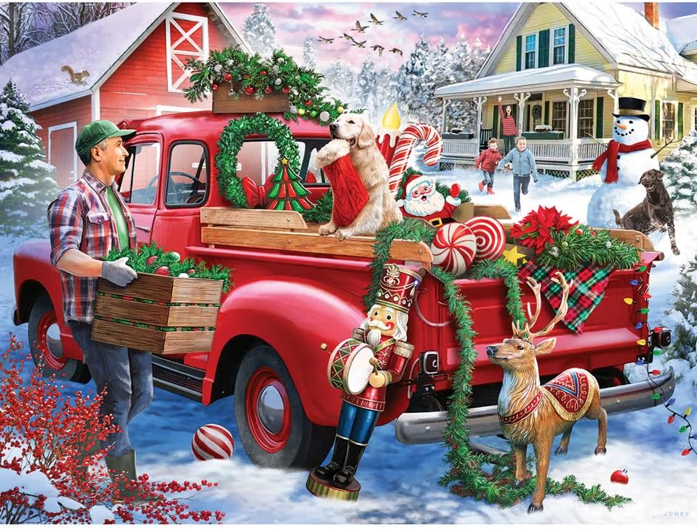 Bits and Pieces - 300 Piece Jigsaw Puzzle for Adults 18" X 24" - Deck The Halls - 300 pc Christmas Truck Winter Holiday Decorations Jigsaw by Artist Larry Jones