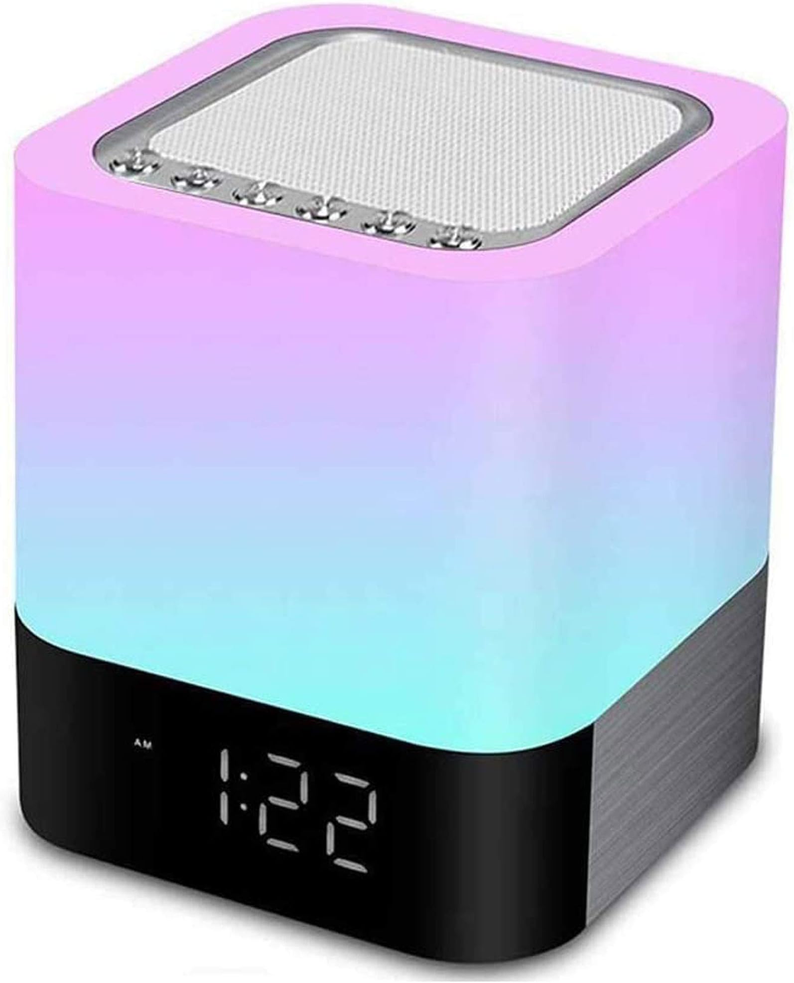 MALAYAS Bluetooth Speaker 5 in 1 Night Light, Touch Sensor Bedside Lamp Warm Light and 7 Color Changing Alarm Clock, MP3 Player, Best Gift for Kids, Party, Bedroom, Outdoor