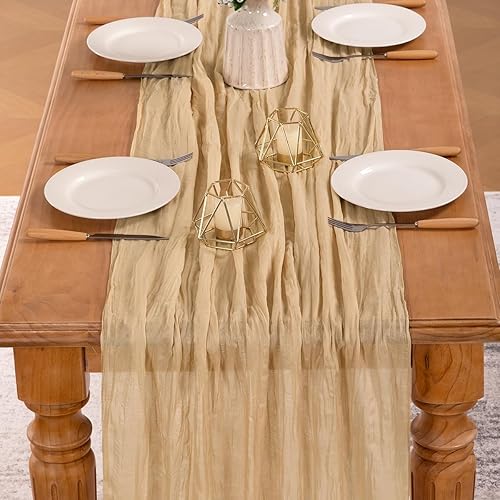 Vista 56 de MLMW Camino de mesa de estopilla azul polvoriento, revelación de género, gasa bohemia de tela de queso rústico, camino de mesa de 160 pulgadas, Azul