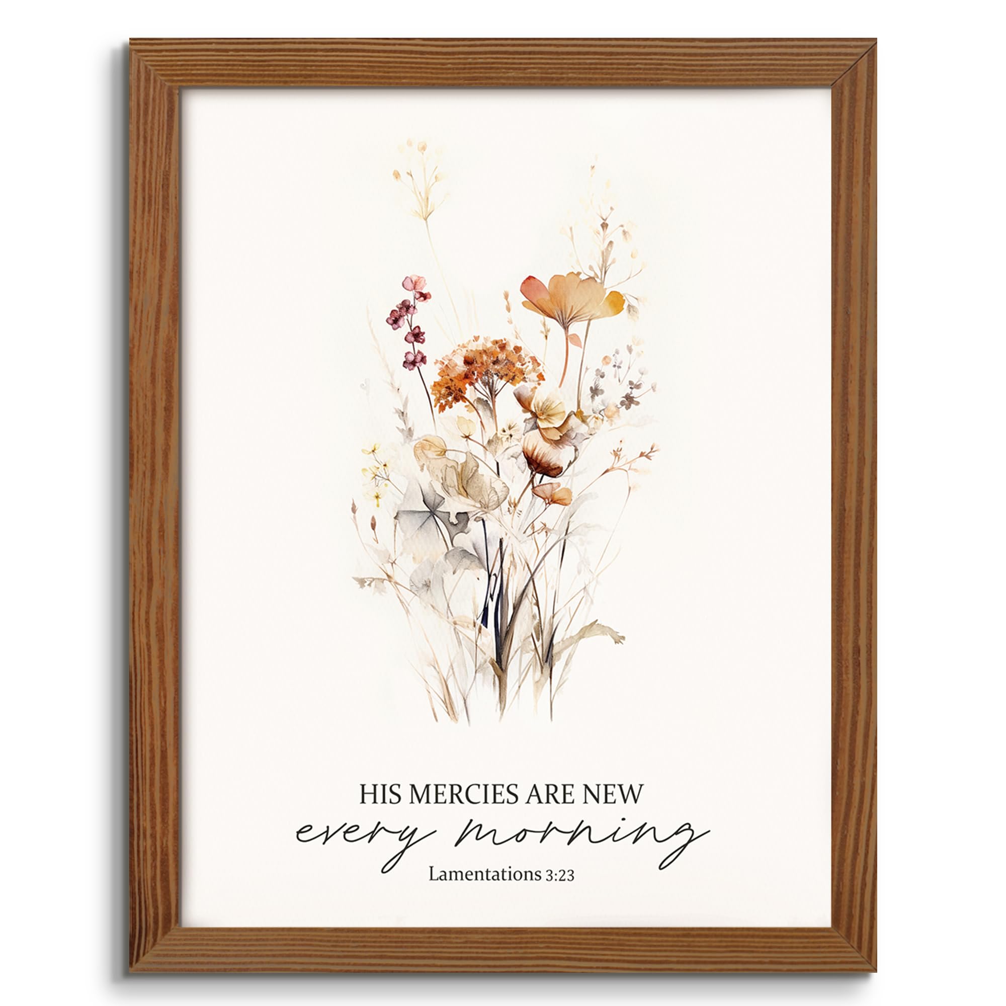 Framed Christian Wall Decor His Mercies are New Every Morning Scripture Quotes Wall Art for Home Bedroom Kitchen Farmhouse Bible Verse Religious