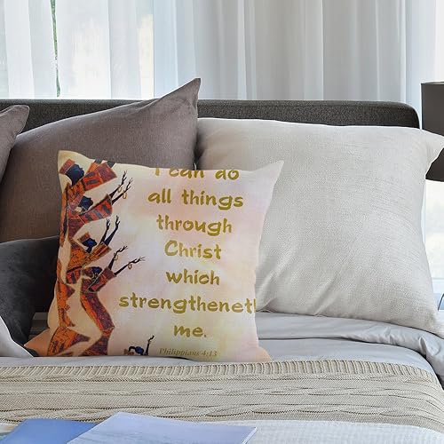 Miniatura 5 de HGOD DESIGNS Funda de almohada con texto en inglés "I Can Do All Things Through Christ Who Strengthens Me", funda de cojín cuadrada estándar