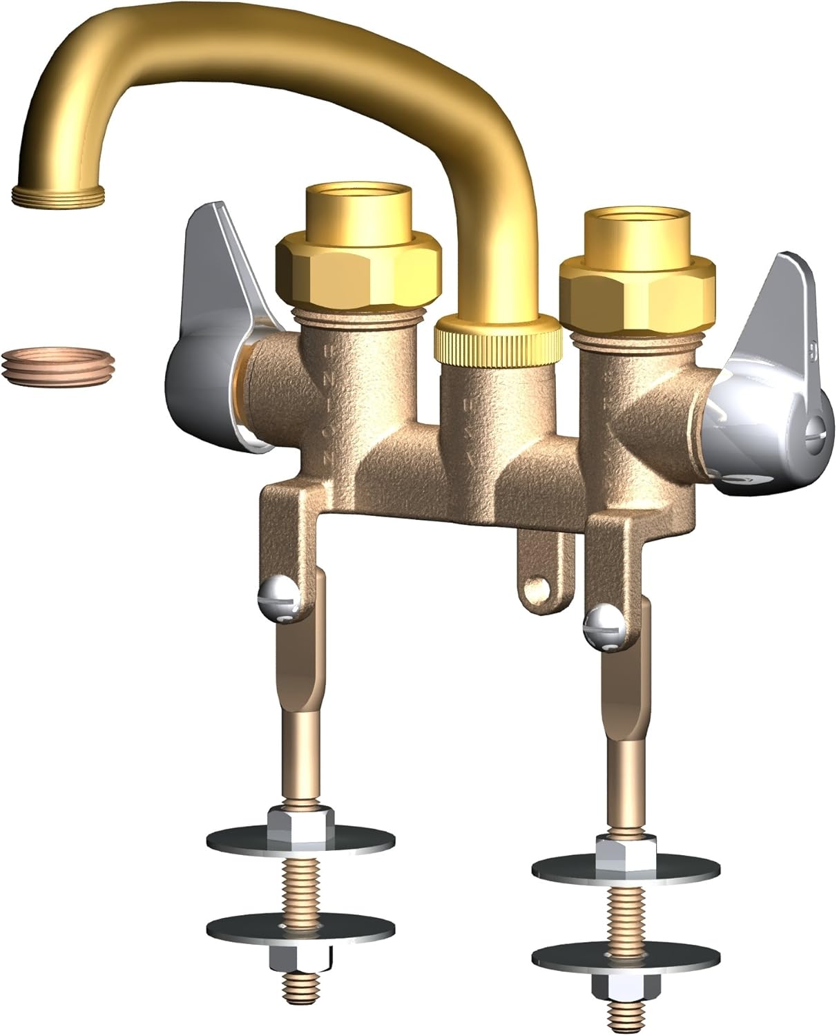 44 Rough Brass Laundry Faucet, Compression Style Valves, CNI Unions