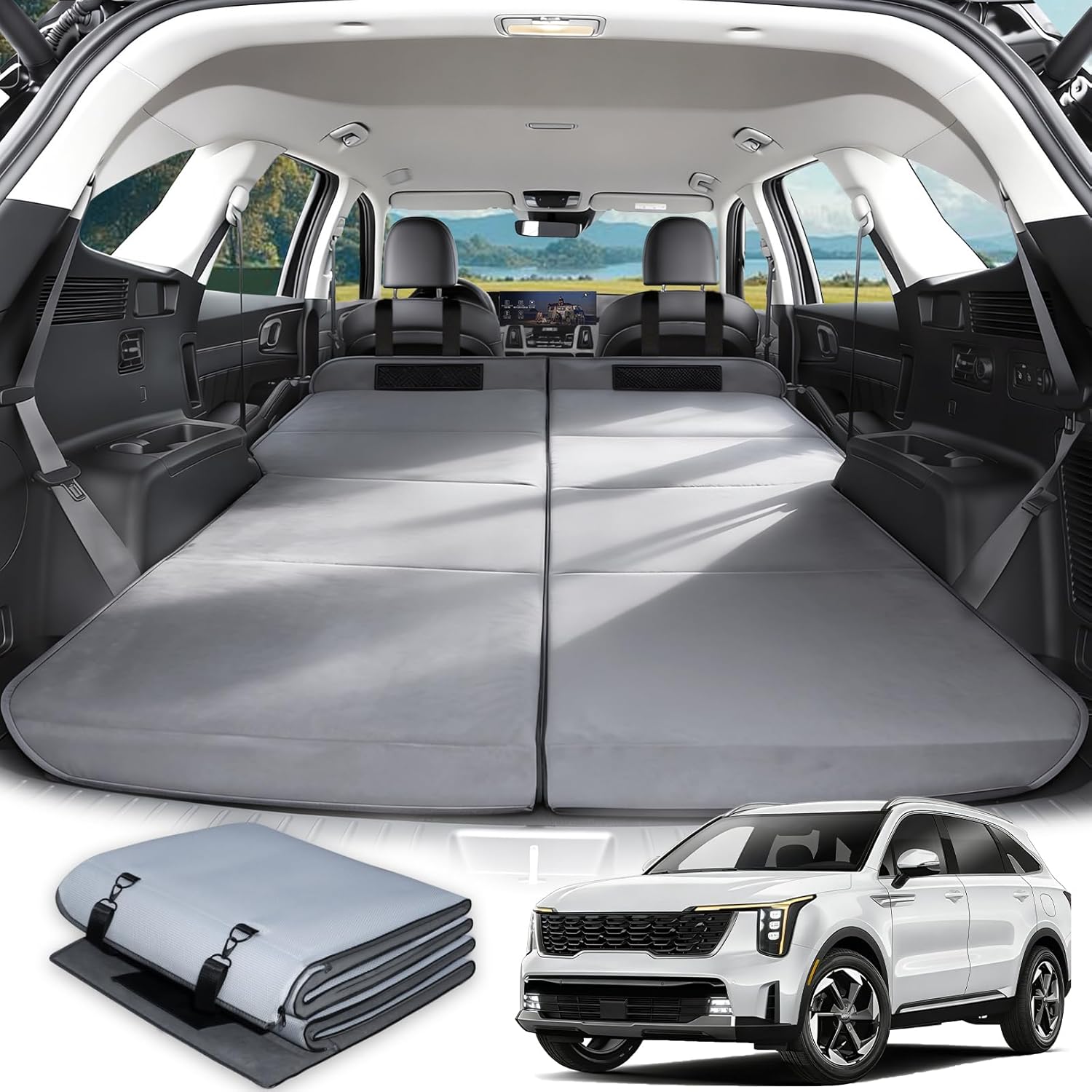 Car Bed for 2026 Kia Sorento, Foldable Non-Inflatable Memory Foam Camping Mattress, Thickened Portable Trunk Sleeping Pad, Air Mattress Upgrade for Camping & Travel Essentials, Outdoor Sleeping Bed